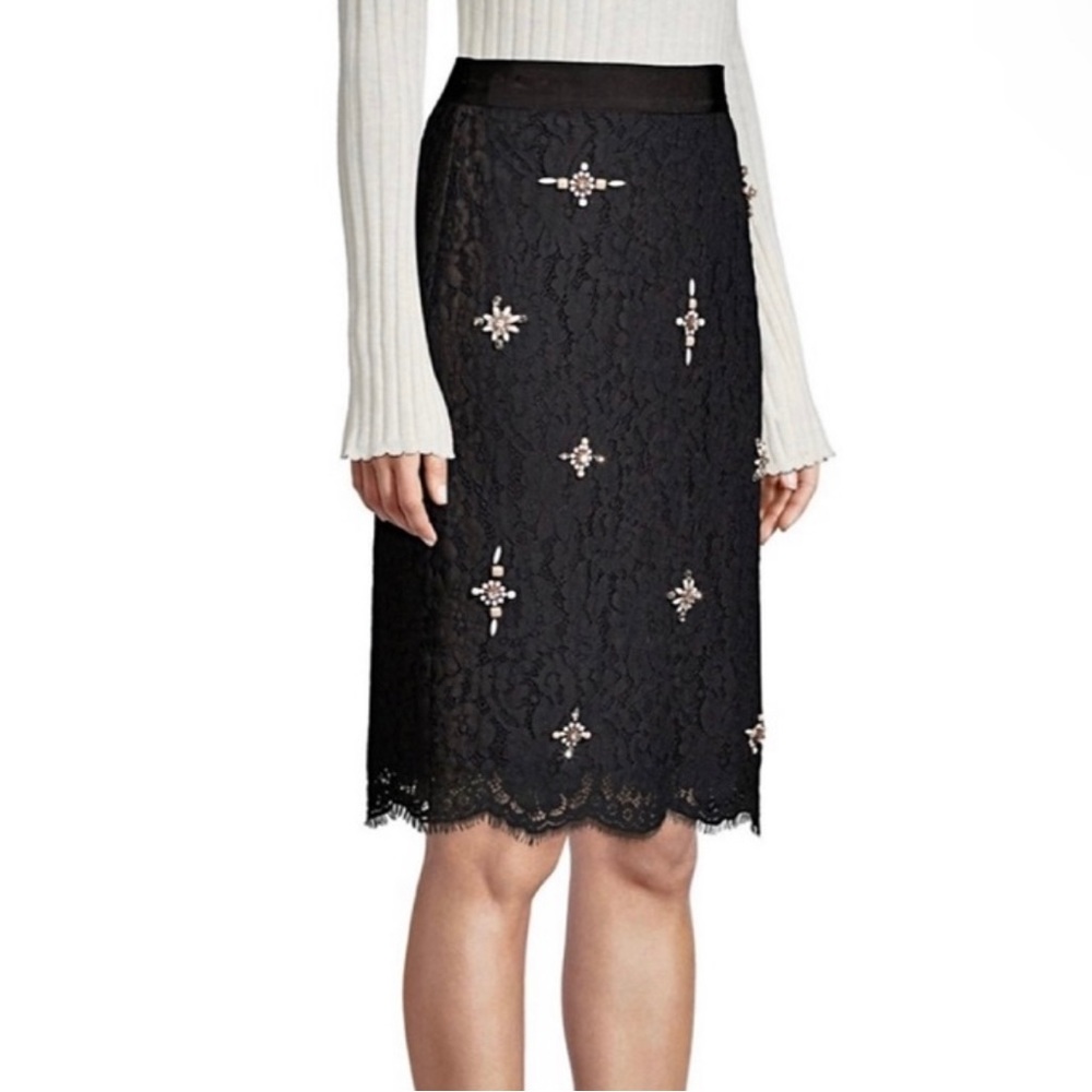 NEW JOIE BLACK EMBELLISHED LACE PENCIL SKIRT - Picture 4 of 8
